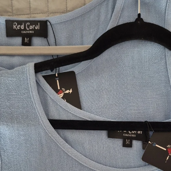 Red Coral Linen/Cotton Blue Sleeveless Dress (C36) - Picture 3 of 5